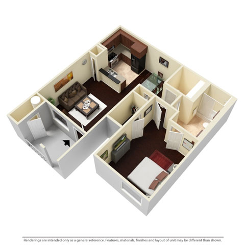 Floor plan for 1 bed, 1 bath, 898 sqft