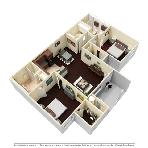 Floor plan for 2 beds, 2 baths, 1219 sqft