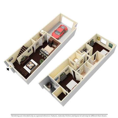 Floor plan for 2 beds, 2.5 baths, 1245 sqft