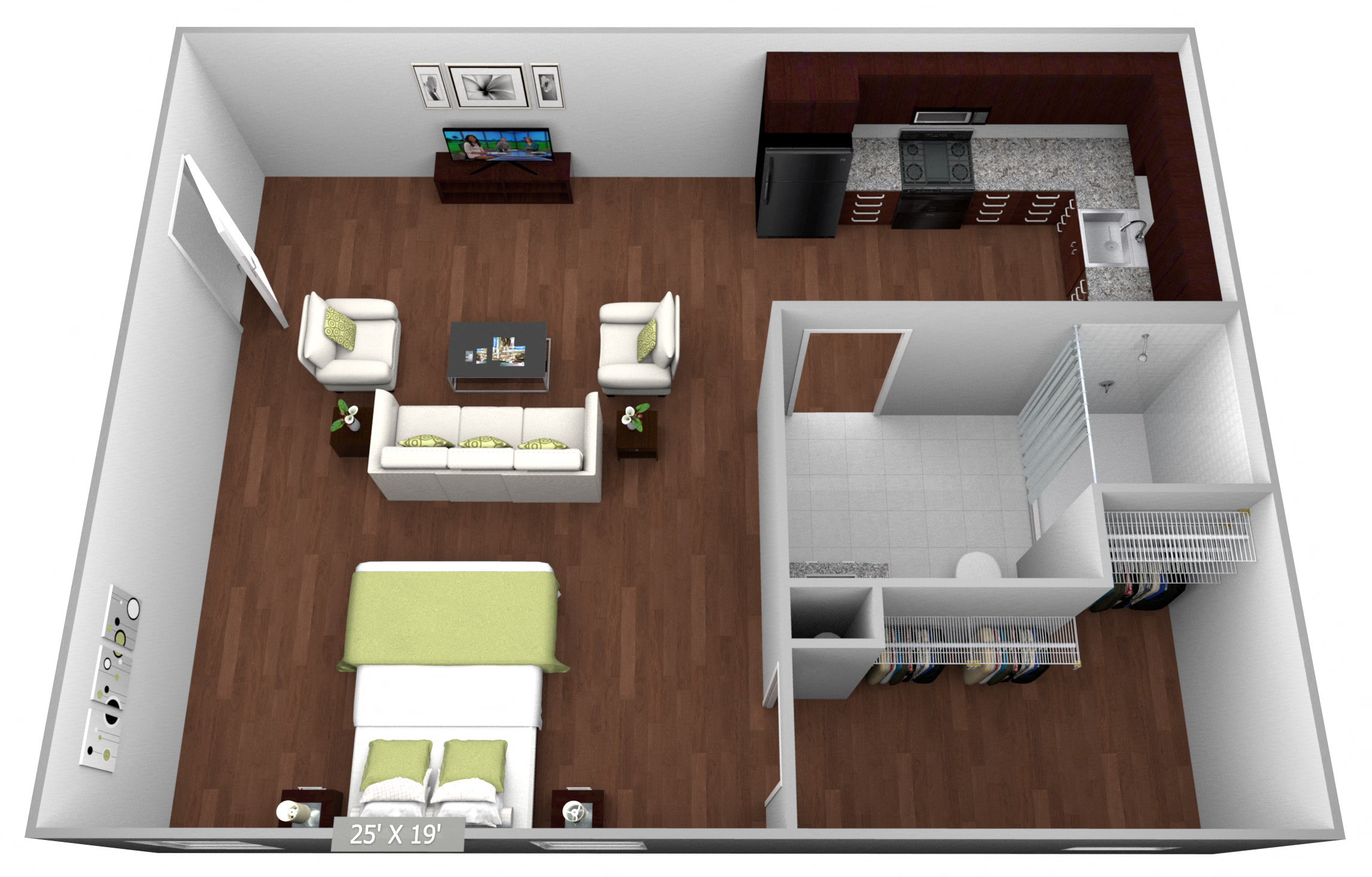 Floor plan for studio, 1 bath, 432 sqft