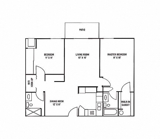 Floor plan for 2 beds, 2 baths, 971 sqft