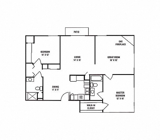 Floor plan for 2 beds, 2 baths, 1197 sqft