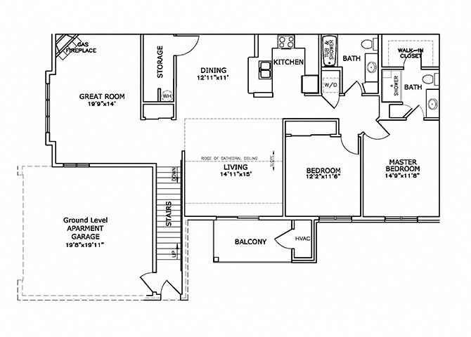 Floor plan for 2 beds, 2 baths, 1567 sqft