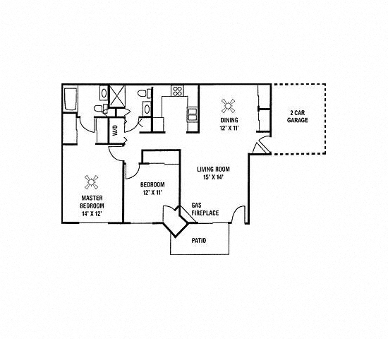 Floor plan for 2 beds, 2 baths, 1114 sqft