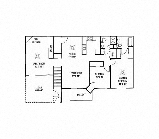 Floor plan for 2 beds, 2 baths, 1458 sqft