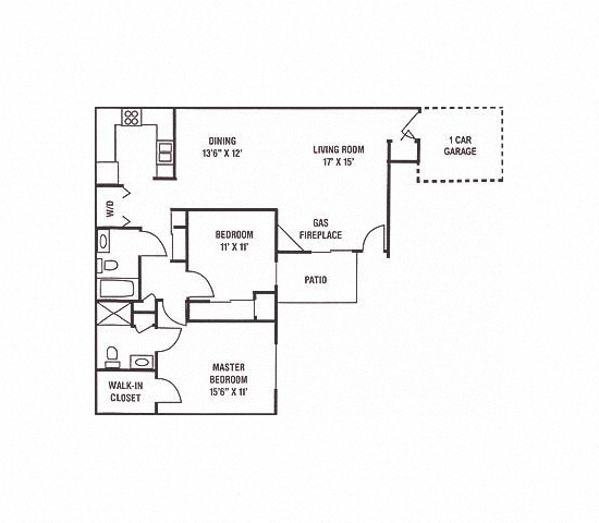 Floor plan for 2 beds, 2 baths, 1130 sqft