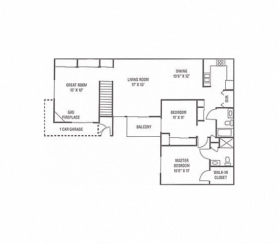 Floor plan for 2 beds, 2 baths, 1410 sqft