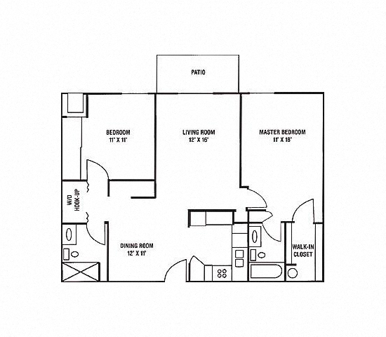 Floor plan for 2 beds, 2 baths, 971 sqft