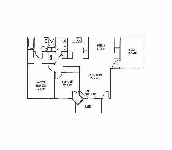 Floor plan for 2 beds, 2 baths, 1172 sqft
