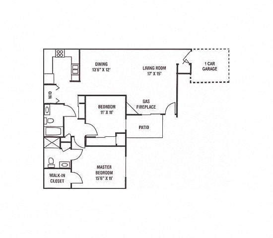 Floor plan for 2 beds, 2 baths, 1162 sqft