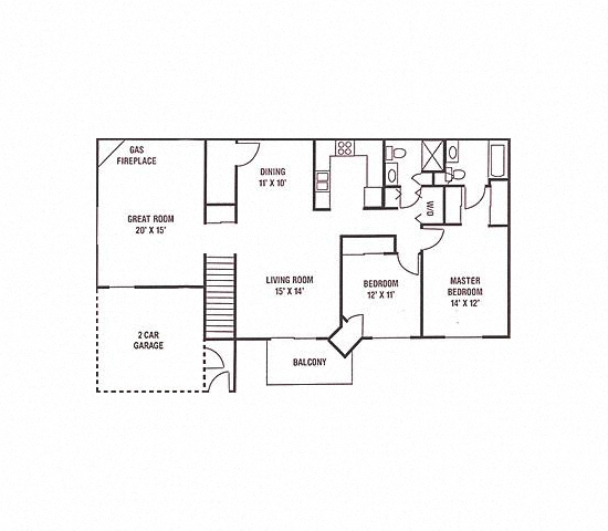 Floor plan for 2 beds, 2 baths, 1427 sqft