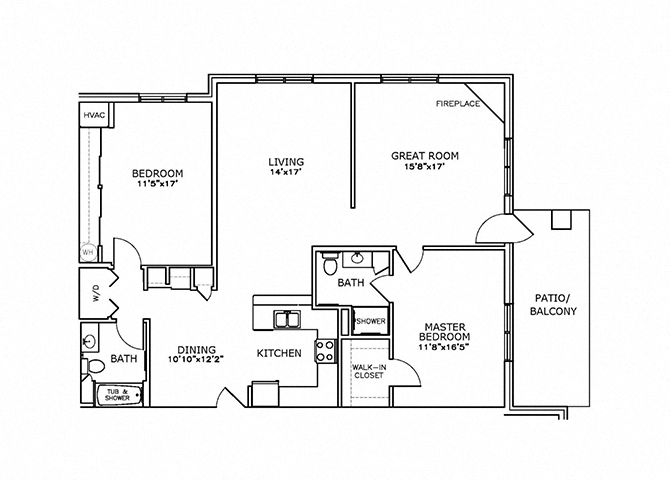 Floor plan for 2 beds, 2 baths, 1471 sqft