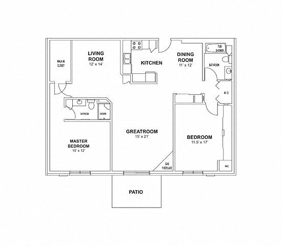 Floor plan for 2 beds, 2 baths, 1415 sqft