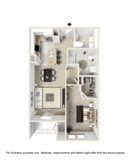 Floor plan for 1 bed, 1 bath, 927 sqft