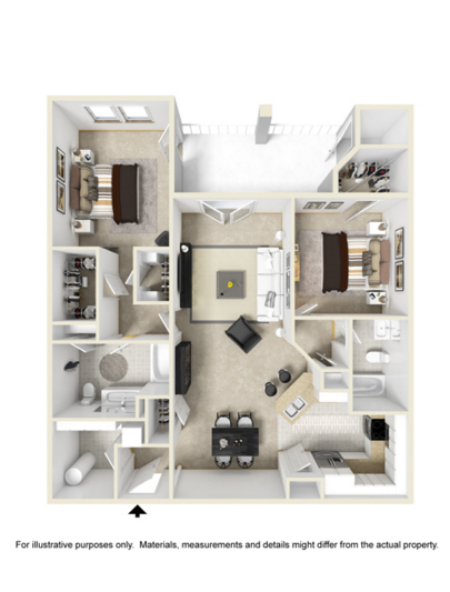 Floor plan for 2 beds, 2 baths, 1339 sqft
