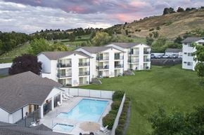 Clarkston apartment for rent - Westridge Apartments for rent in Clarkston, WA aerial view of buildings and pool