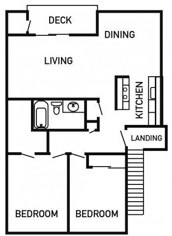 Floor plan for 2 beds, 1 bath, 884 sqft