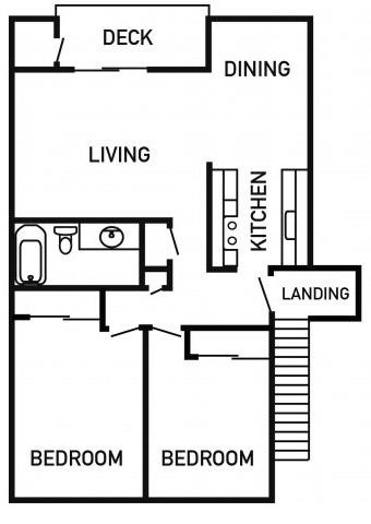 Floor plan for 2 beds, 1 bath, 926 sqft