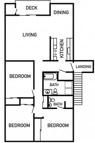 Floor plan for 3 beds, 2 baths, 1201 sqft