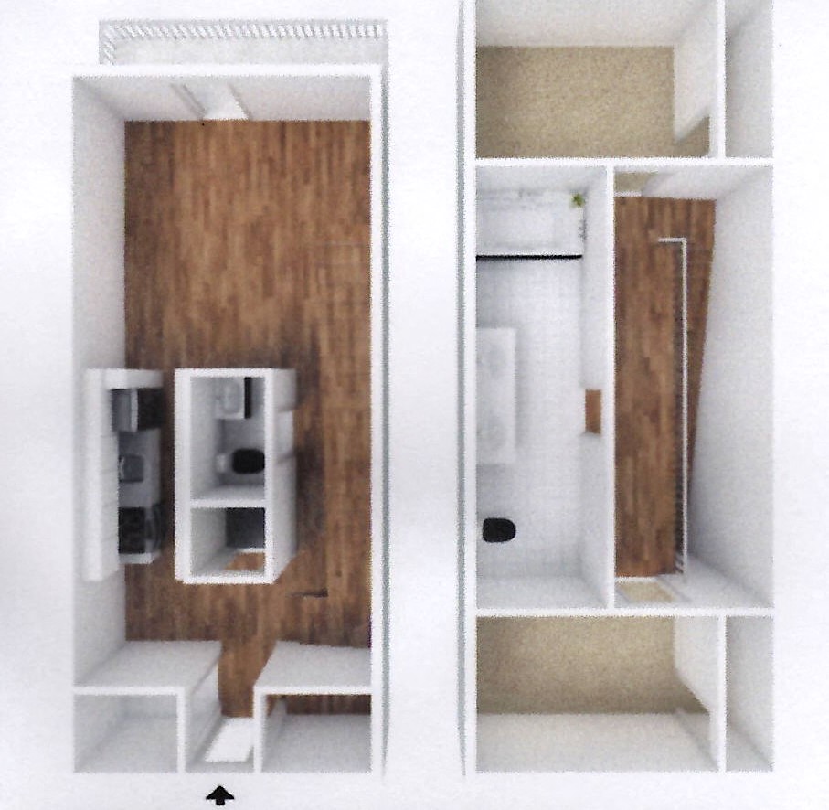 Floor plan for 2 beds, 1.5 baths, 964 sqft