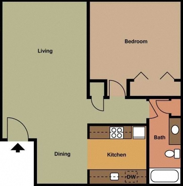 Floor plan for 1 bed, 1 bath, 700 sqft