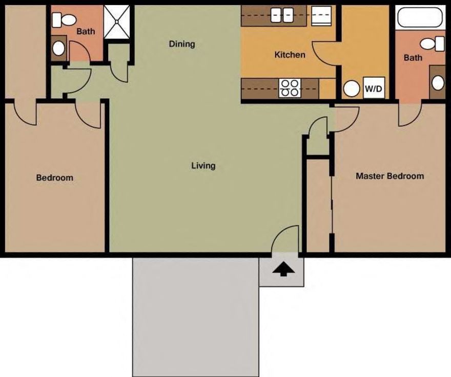 Floor plan for 2 beds, 2 baths, 1000 sqft