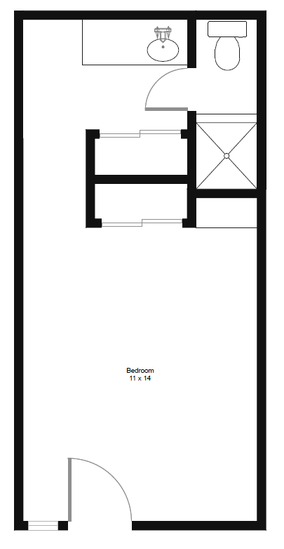 Floor plan for studio, 1 bath, 250 sqft