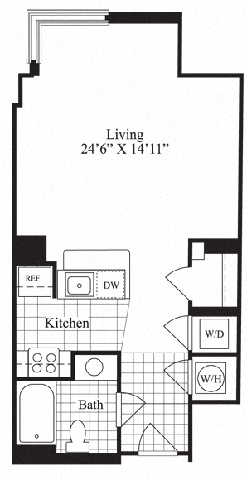 Floor plan for studio, 1 bath, 575 sqft