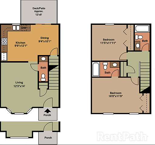 Floor plan for 2 beds, 2.5 baths, 1148 sqft
