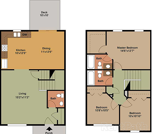 Floor plan for 3 beds, 2.5 baths, 1471 sqft