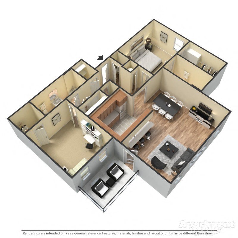 Floor plan for 2 beds, 2 baths, 1216 sqft