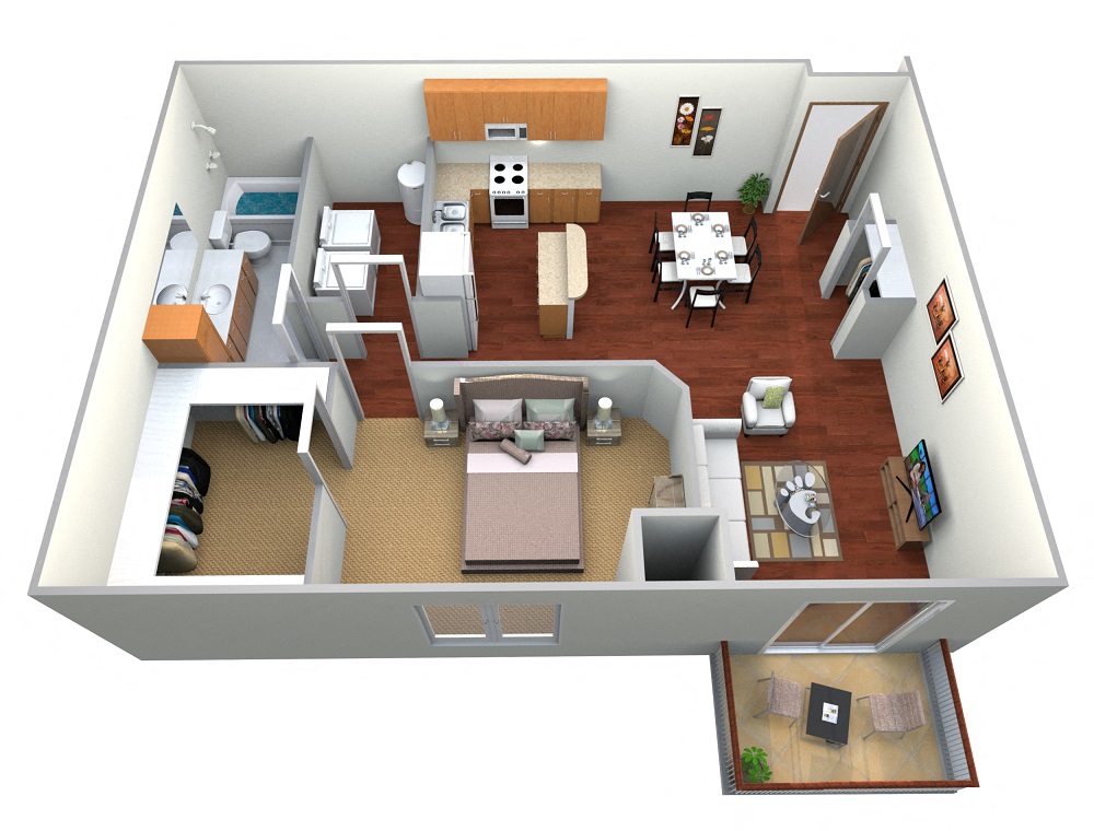 Floor plan for 1 bed, 1 bath, 1070 sqft