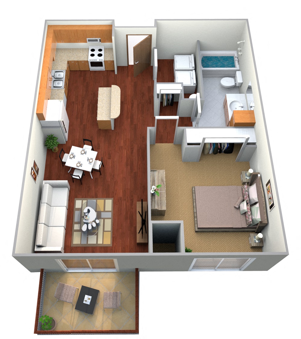 Floor plan for 1 bed, 1 bath, 704 sqft