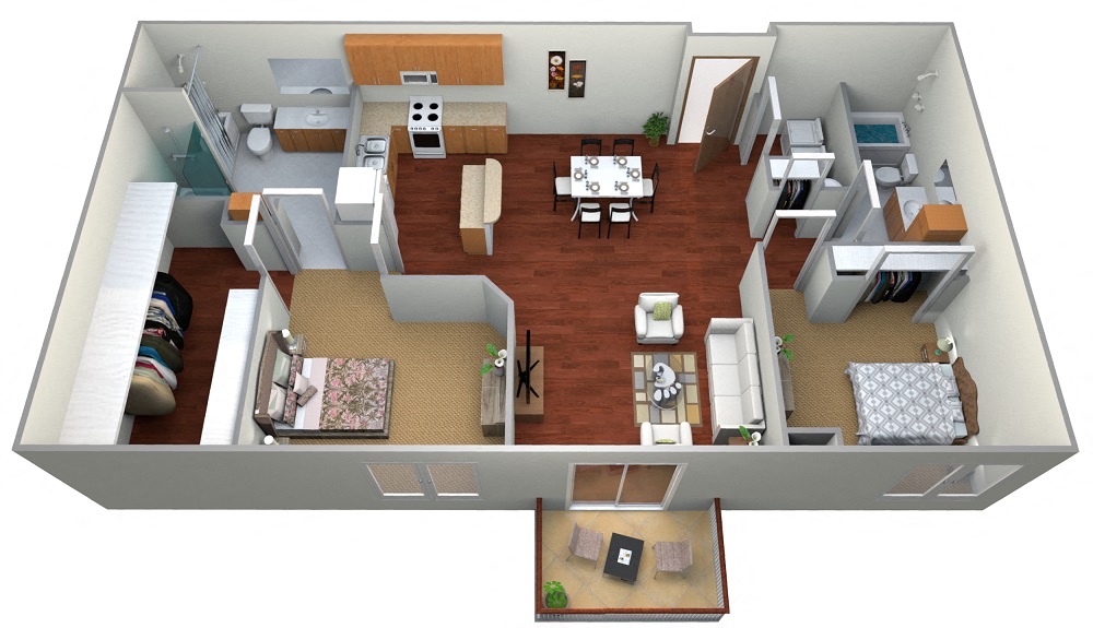 Floor plan for 2 beds, 2 baths, 1436 sqft