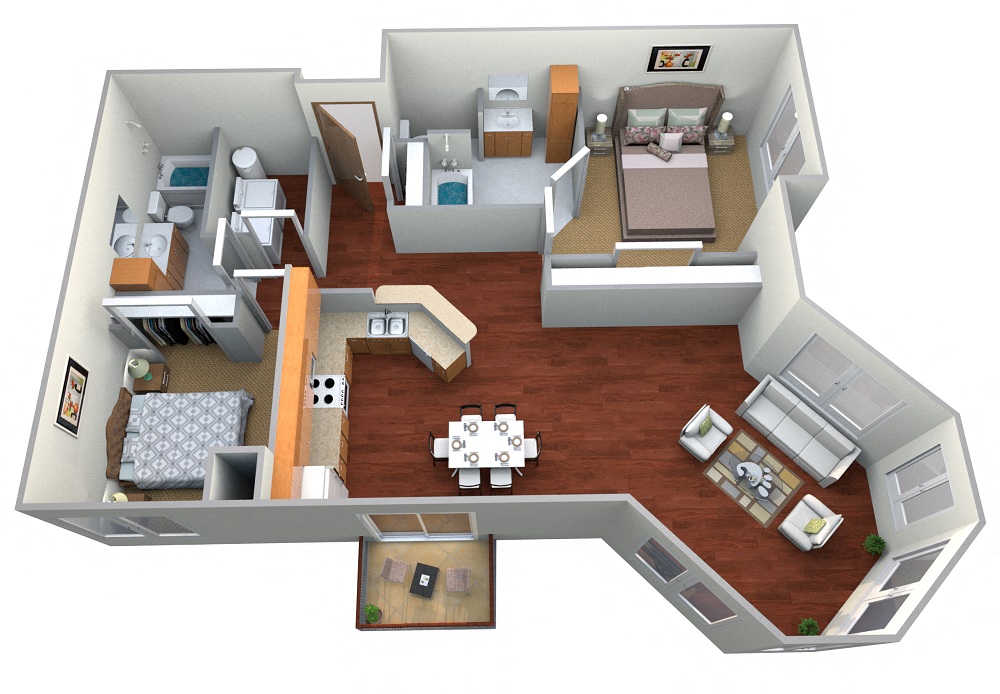 Floor plan for 2 beds, 2 baths, 1440 sqft