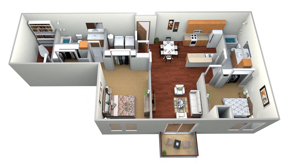 Floor plan for 2 beds, 2 baths, 1490 sqft