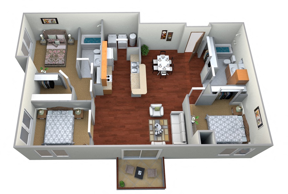 Floor plan for 3 beds, 2 baths, 1454 sqft