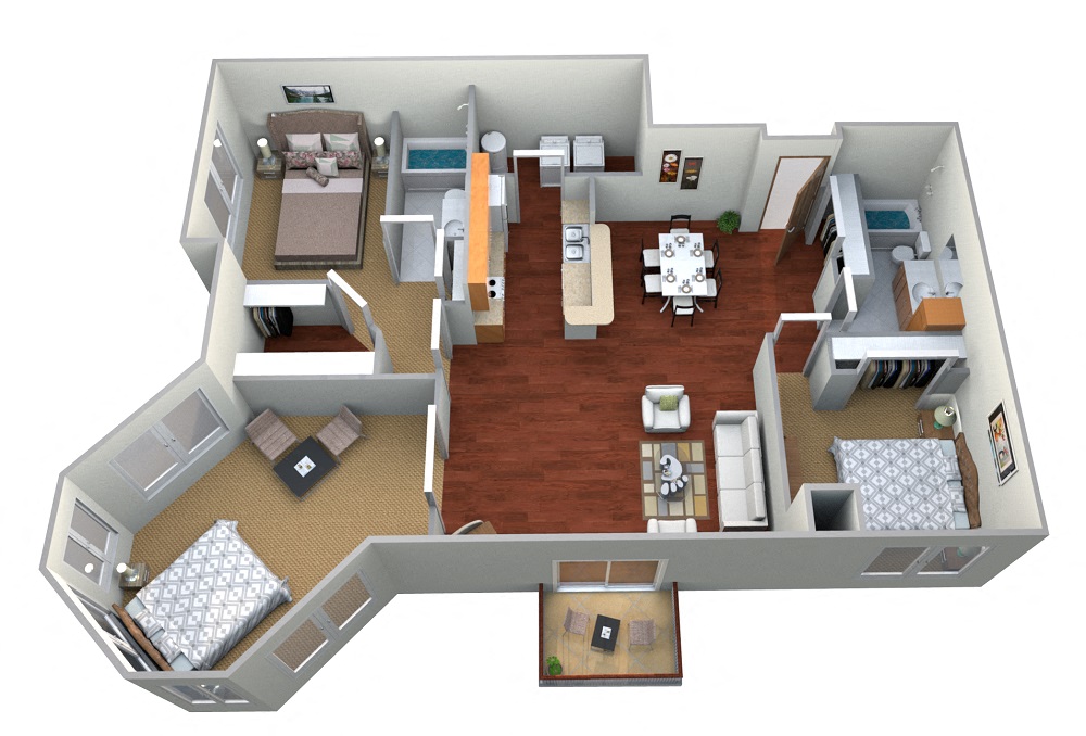 Floor plan for 3 beds, 2 baths, 1722 sqft