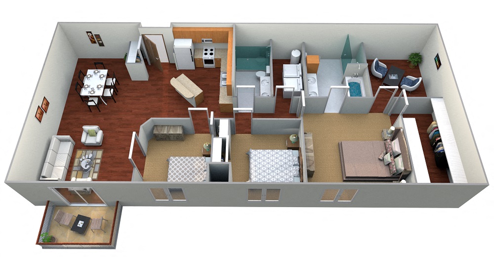 Floor plan for 3 beds, 2 baths, 1746 sqft