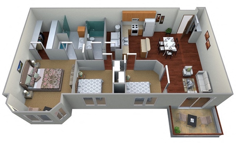 Floor plan for 3 beds, 2 baths, 1514 sqft