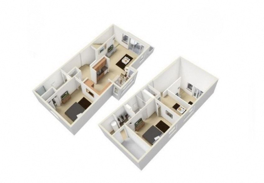 Floor plan for 2 beds, 2 baths, 1200 sqft