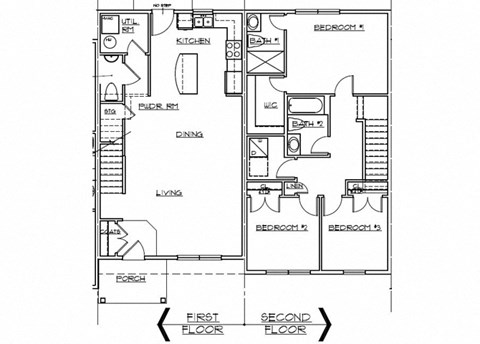 Floor plan for 3 beds, 2.5 baths, 1512 sqft
