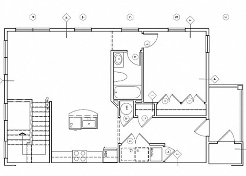 Floor plan for 1 bed, 1 bath, 984 sqft