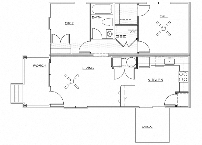 Floor plan for 2 beds, 1 bath, 816 sqft