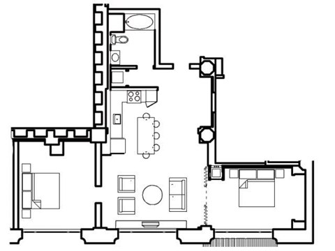 Floor plan for 1 bed, 1 bath, 1152 sqft