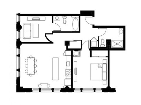 Floor plan for 2 beds, 2 baths, 1118 sqft