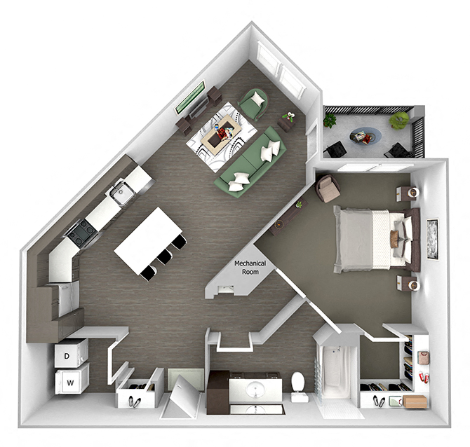 Floor plan for 1 bed, 1 bath, 818 sqft