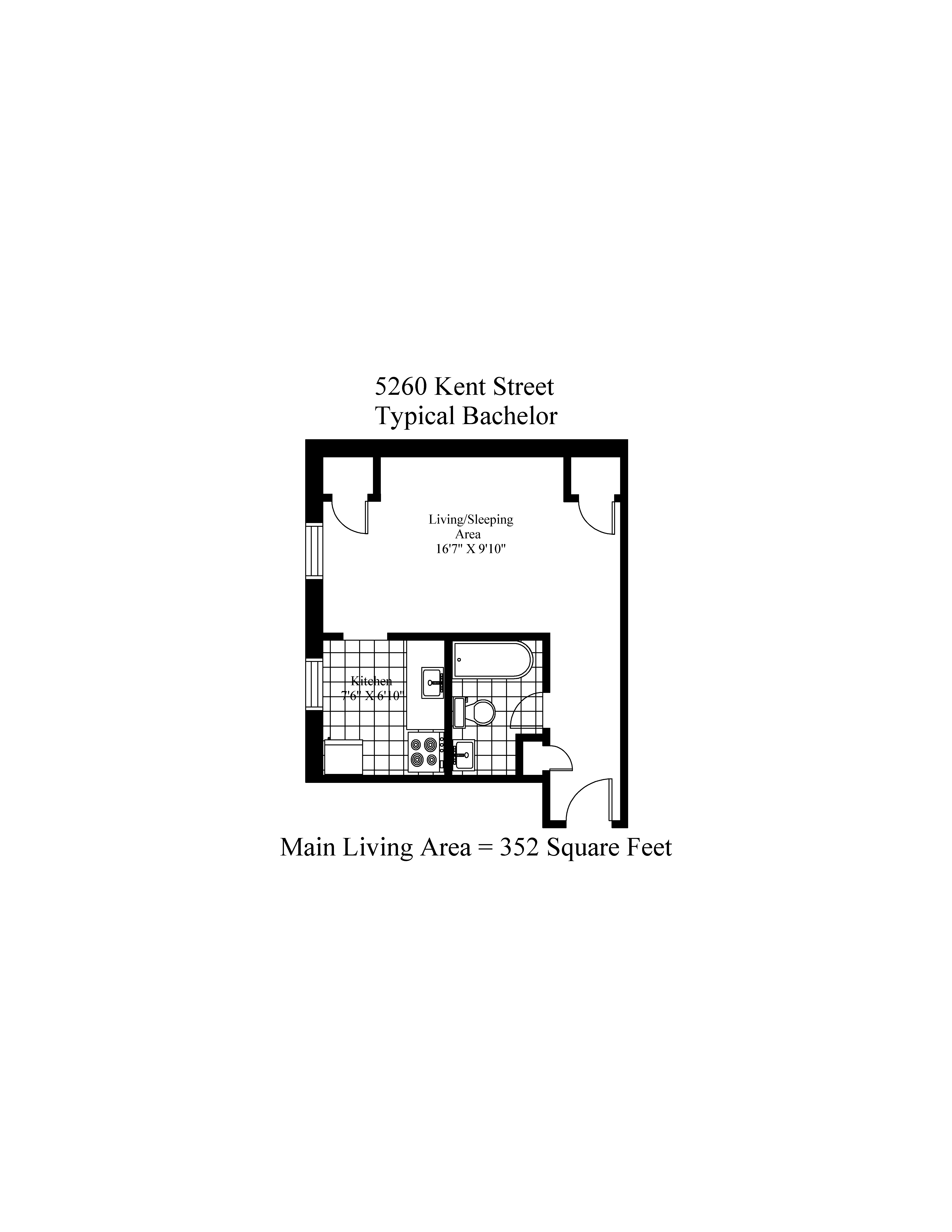 Floor plan for studio, 1 bath, 439 sqft