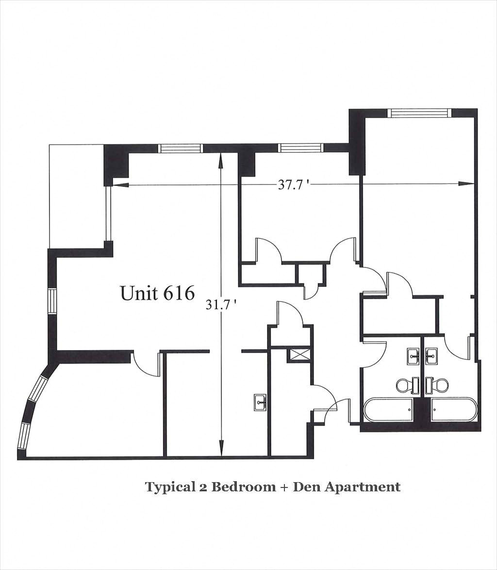 Floor plan for 2 beds, 2 baths, 1195 sqft