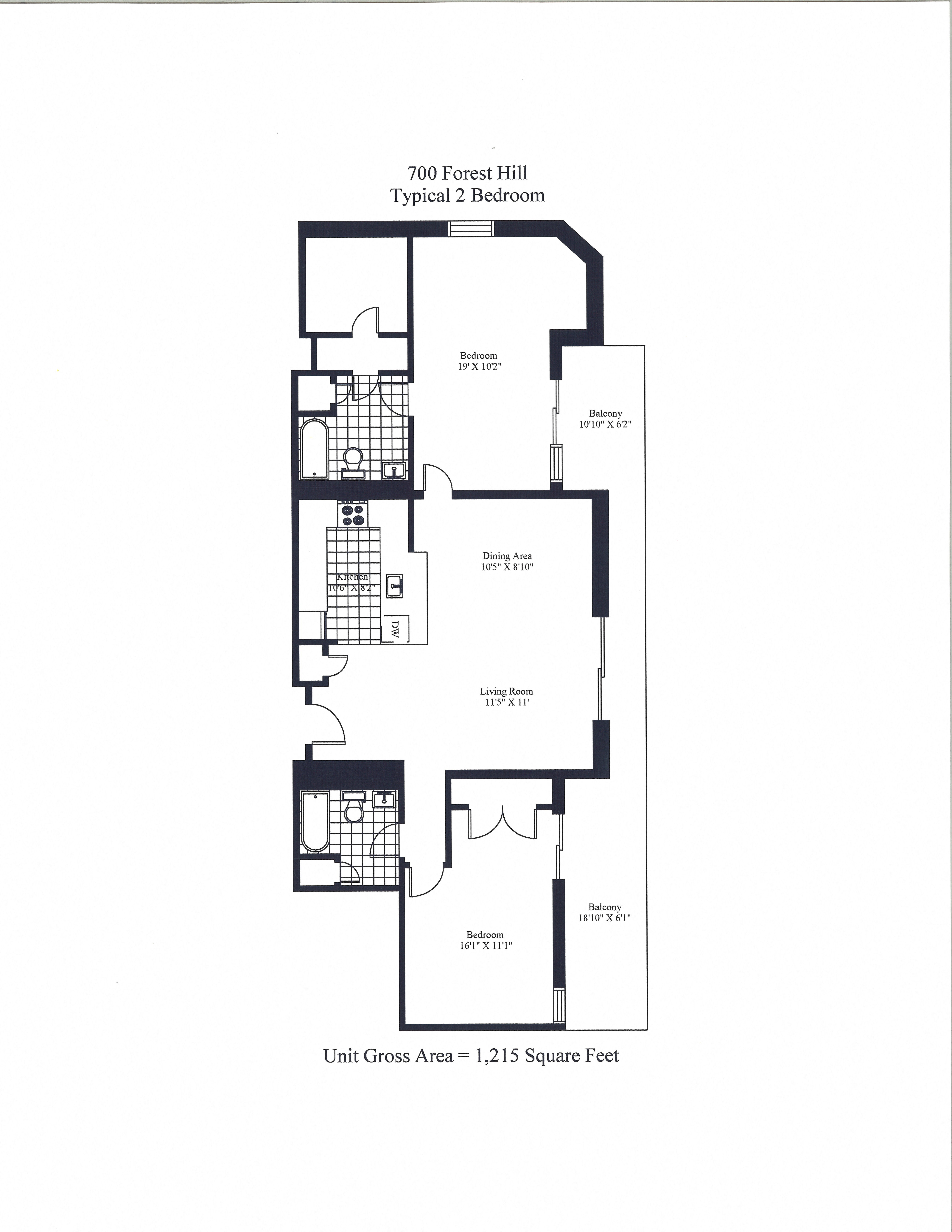 Floor plan for 2 beds, 2 baths, 879 sqft